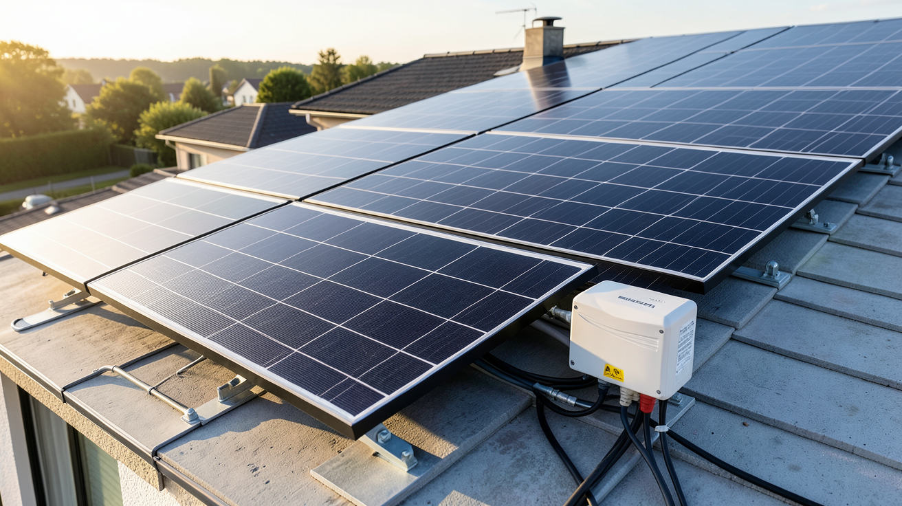 autoconsommation avec panneaux photovoltaïques sur le toit d'une maison individuelle montrant le fonctionnement d'une installation