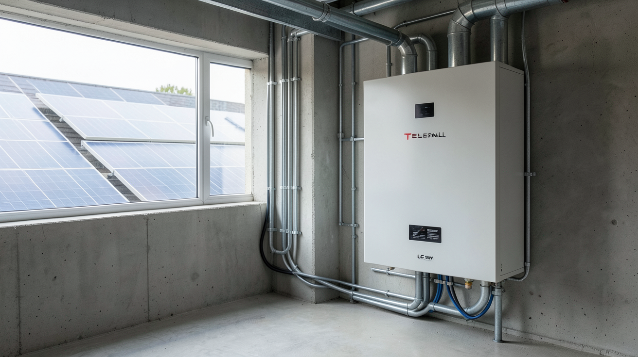 autoconsommation photovoltaïque avec stockage : batterie lithium-ion installée dans un garage de maison moderne