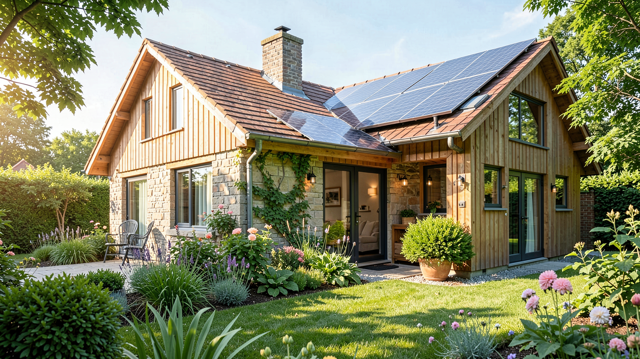 autoconsommation photovoltaïque avec panneaux solaires sur une maison écologique