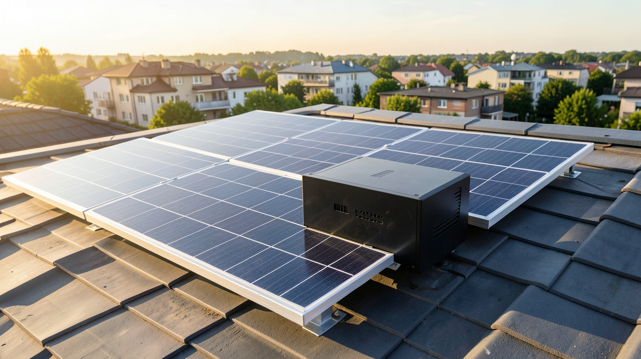 autoconsommation solaire avec batterie d'un kit clés en main installé sur une toiture résidentielle