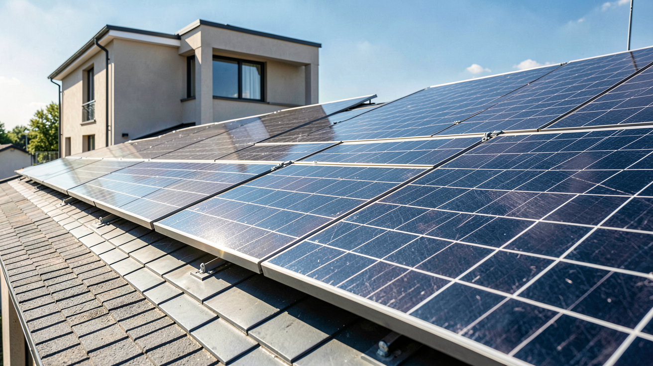 autoconsommation solaire avec des panneaux photovoltaïques installés sur le toit d'une maison moderne