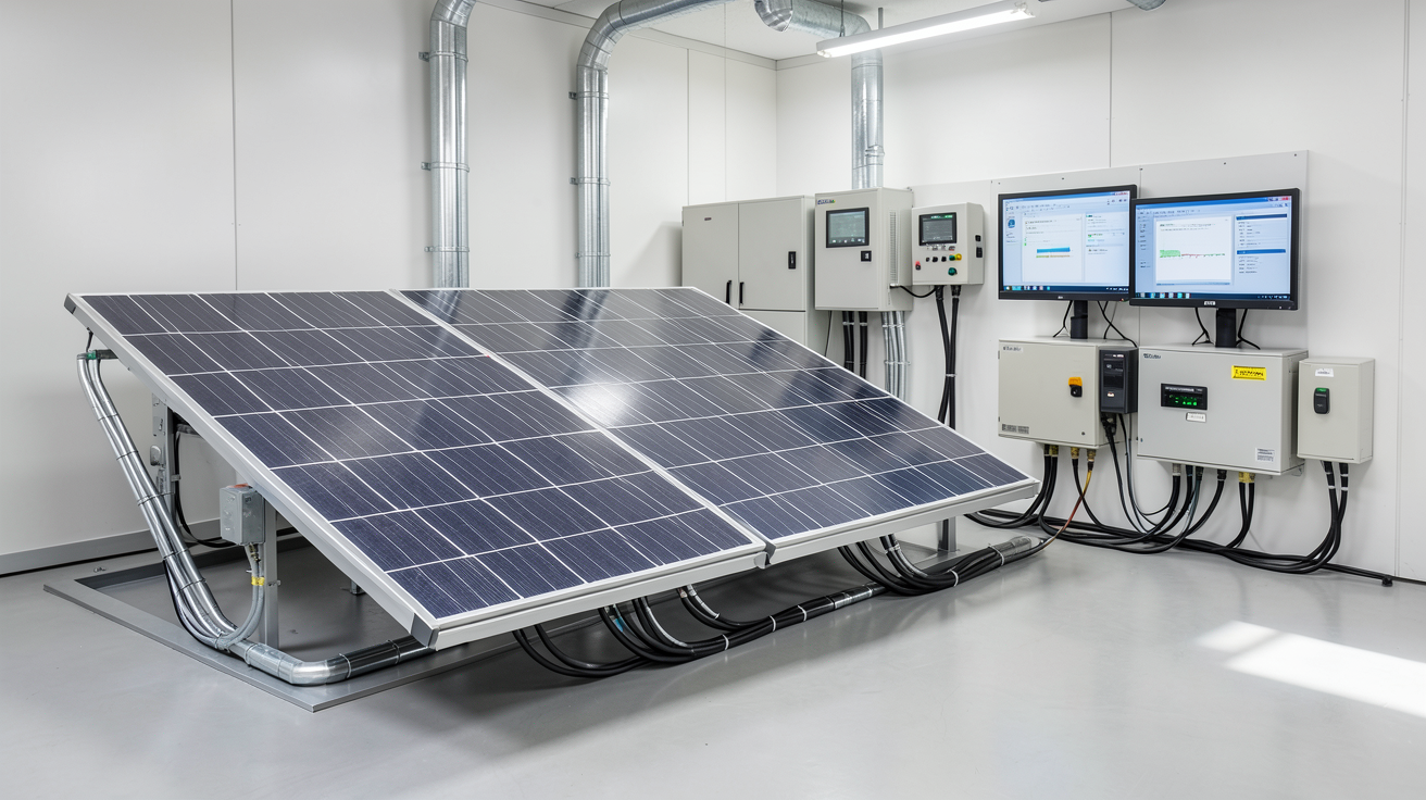 autonomie photovoltaïque : batteries solaires modernes dans un local technique bien éclairé