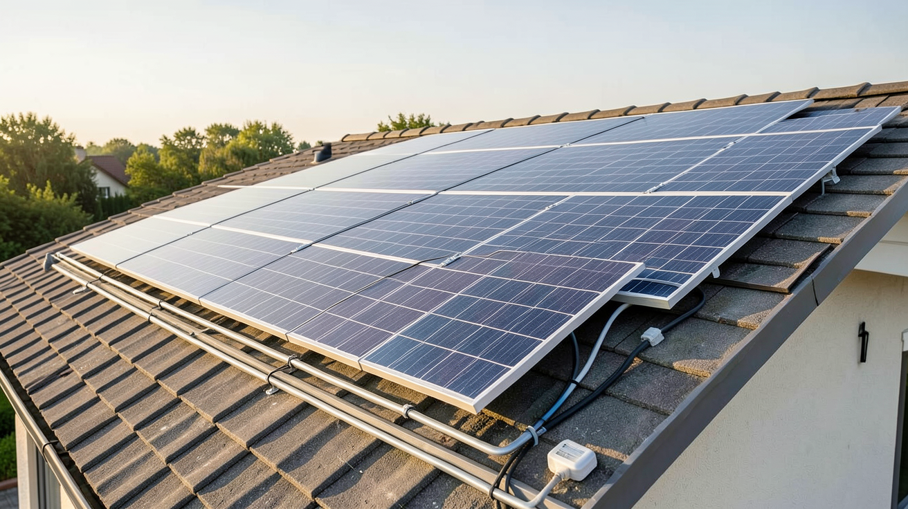 autonomie photovoltaïque calculée avec des panneaux solaires sur un toit de maison individuelle