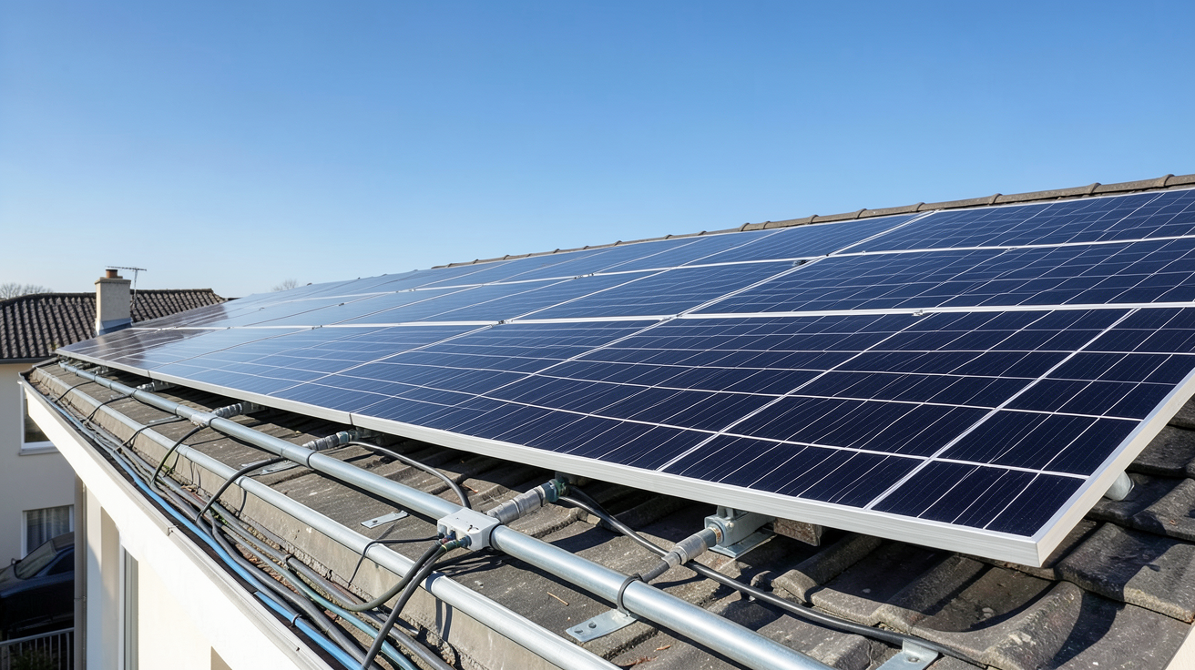 autonomie photovoltaïque définie par une installation de panneaux solaires sur le toit d'une maison individuelle