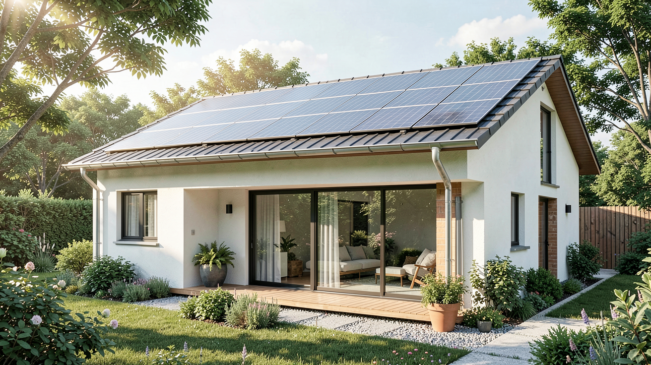 autonomie solaire maison avec panneaux solaires sur le toit