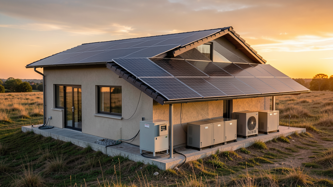 autonomie solaire avec installation photovoltaïque complète sur une maison isolée en campagne