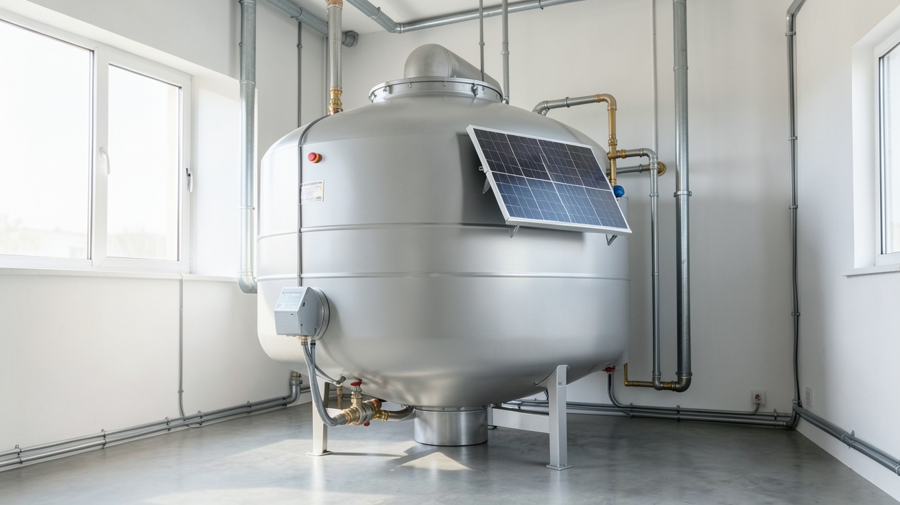 ballon d eau chaude photovoltaïque installé dans un espace technique domestique propre et lumineux