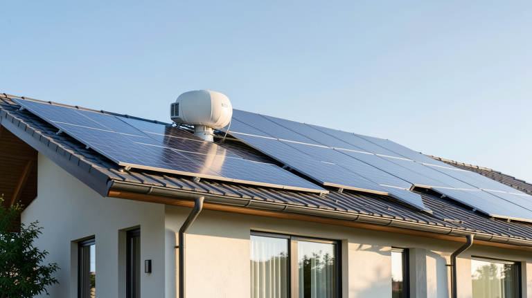 ballon d'eau chaude photovoltaïque installé sur le toit d'une maison moderne