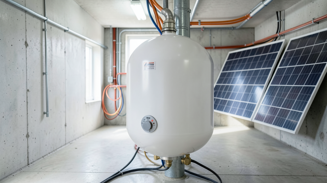 ballon eau chaude compatible avec panneaux photovoltaïques installé dans un local technique