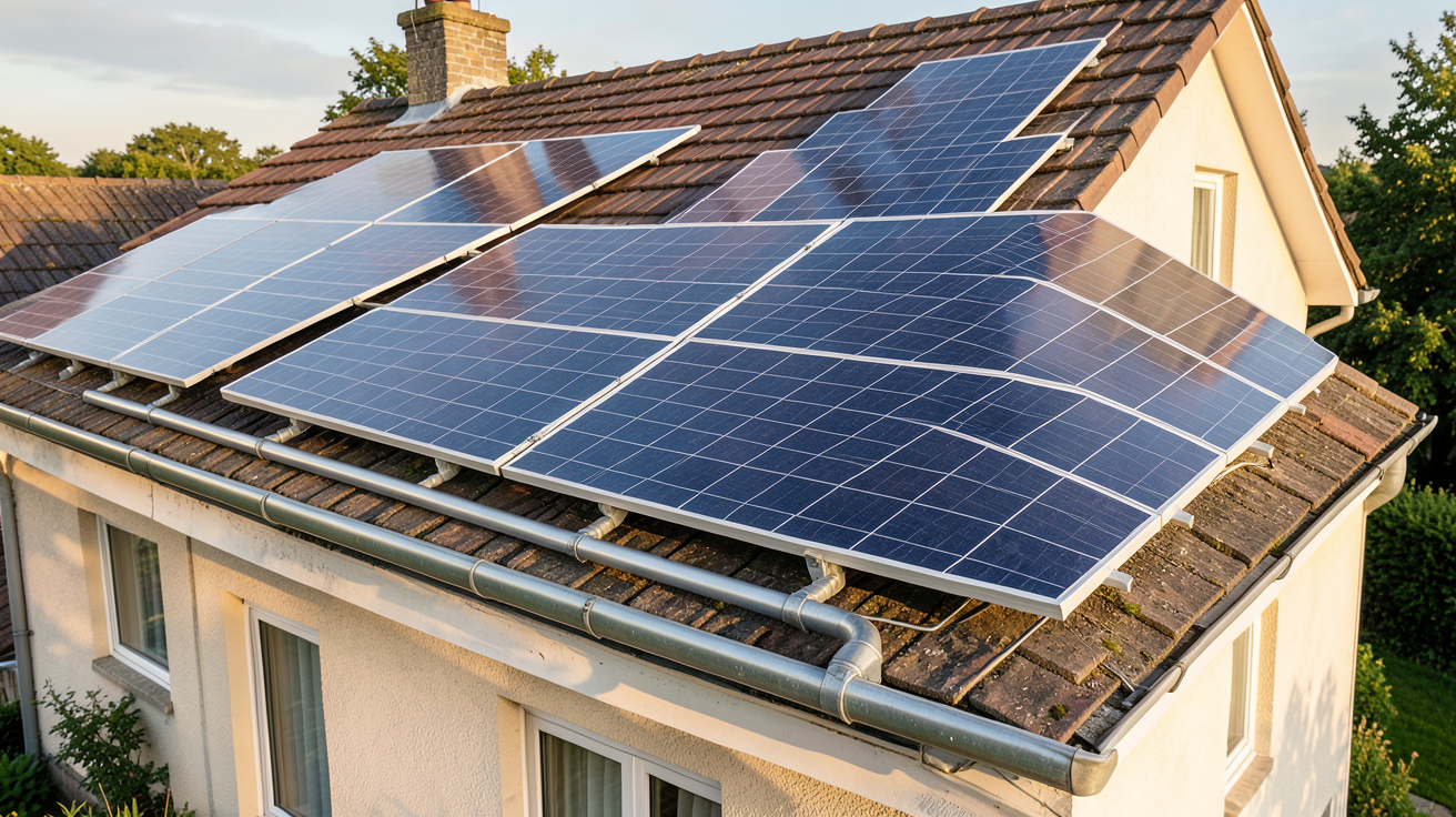 ballon eau chaude panneau solaire installé à l'extérieur d'une maison avec des panneaux solaires thermiques sur le toit