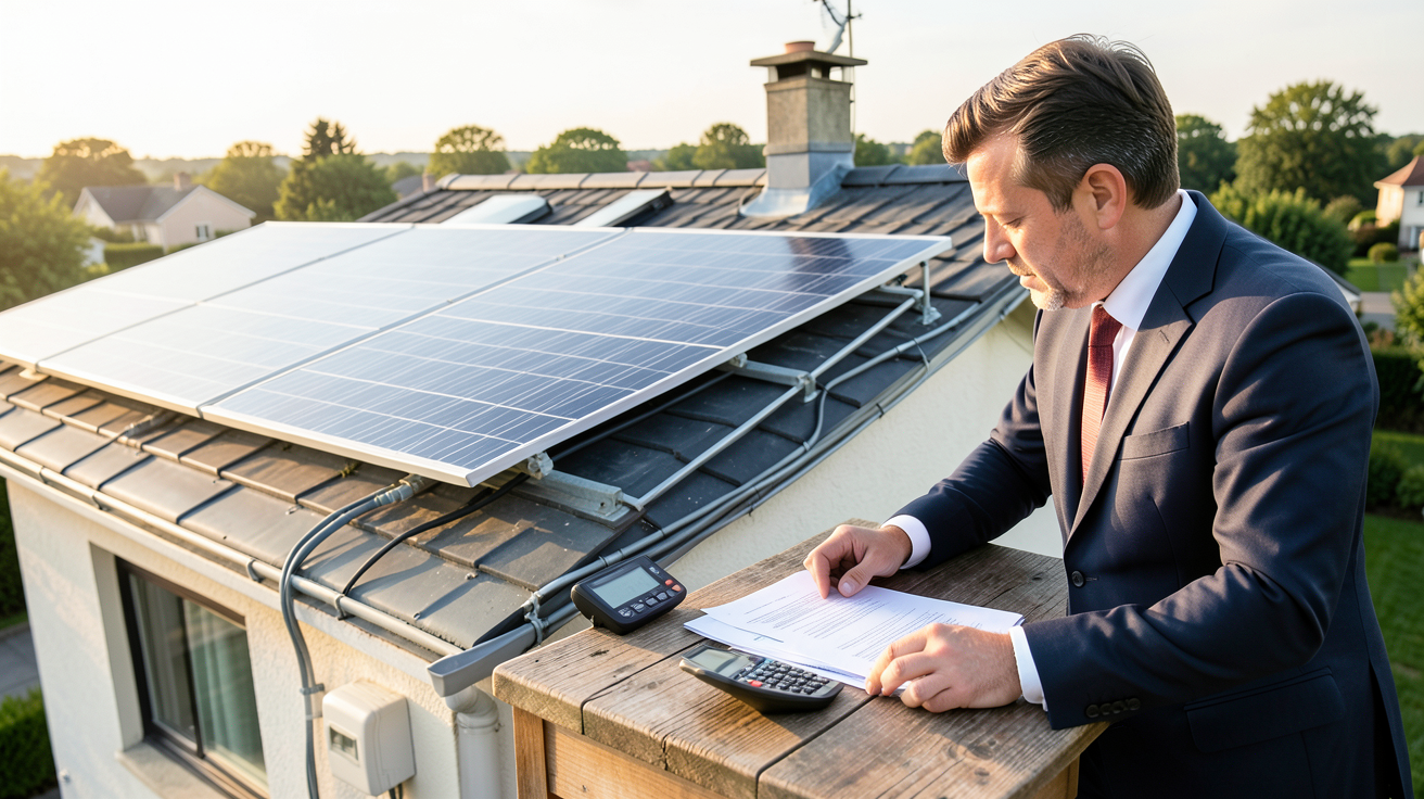 ballon eau chaude photovoltaique avec professionnel calculant la rentabilité et le temps de retour sur investissement