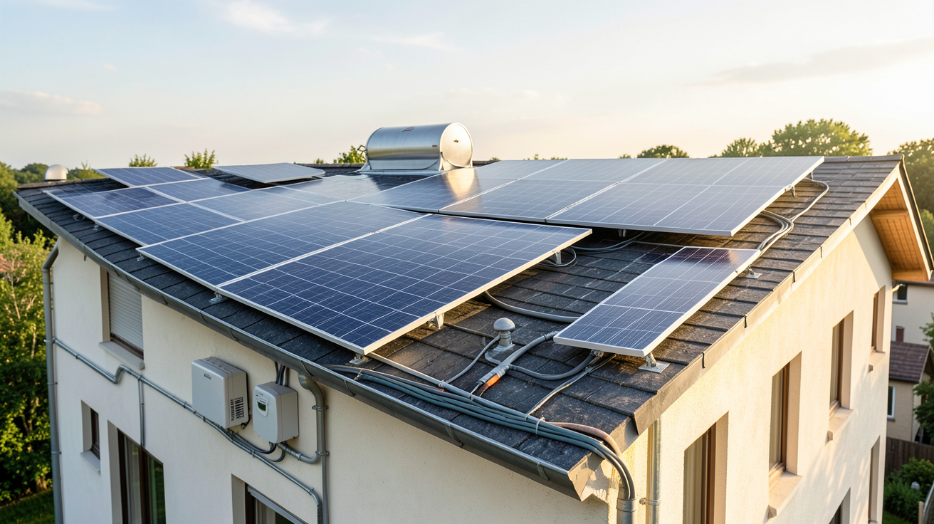 ballon eau chaude photovoltaique schéma d'installation typique sur une maison individuelle