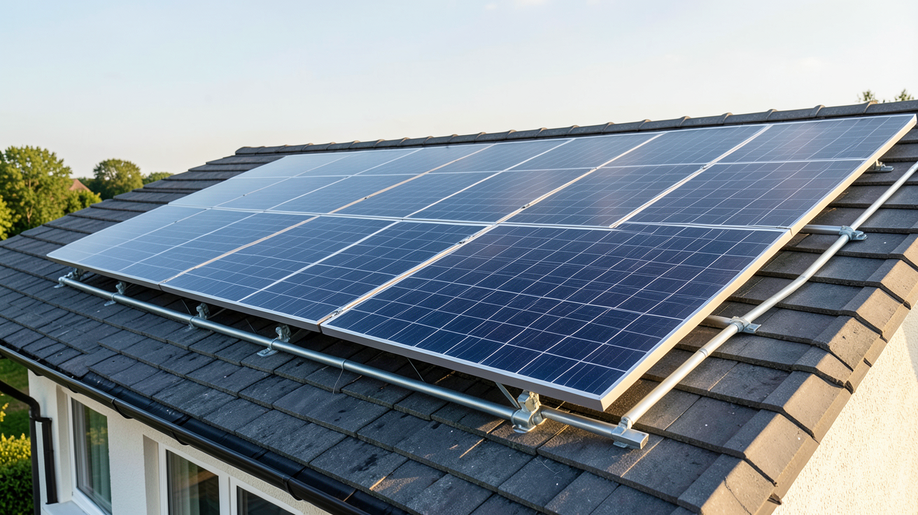 ballon d'eau chaude solaire installé sur le toit d'une maison avec des panneaux thermiques