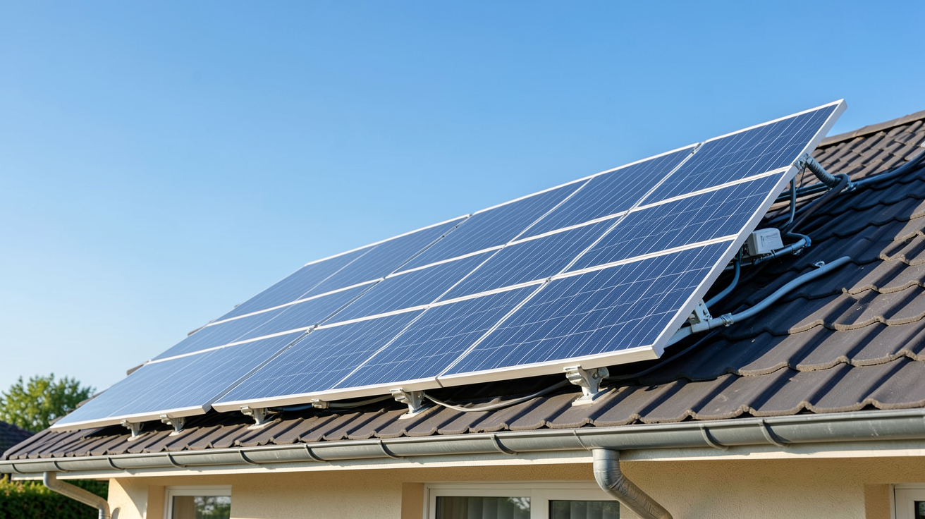 ballon eau chaude solaire installé sur le toit d'une maison avec des panneaux solaires thermiques