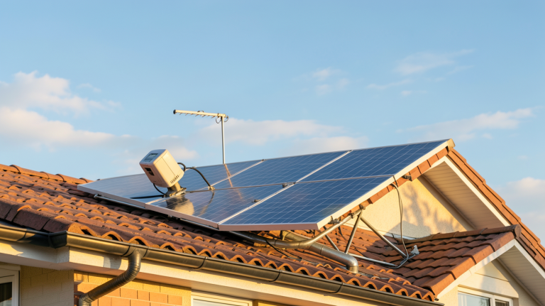 ballon solaire installé sur le toit d'une maison ensoleillée avec un ciel bleu clair