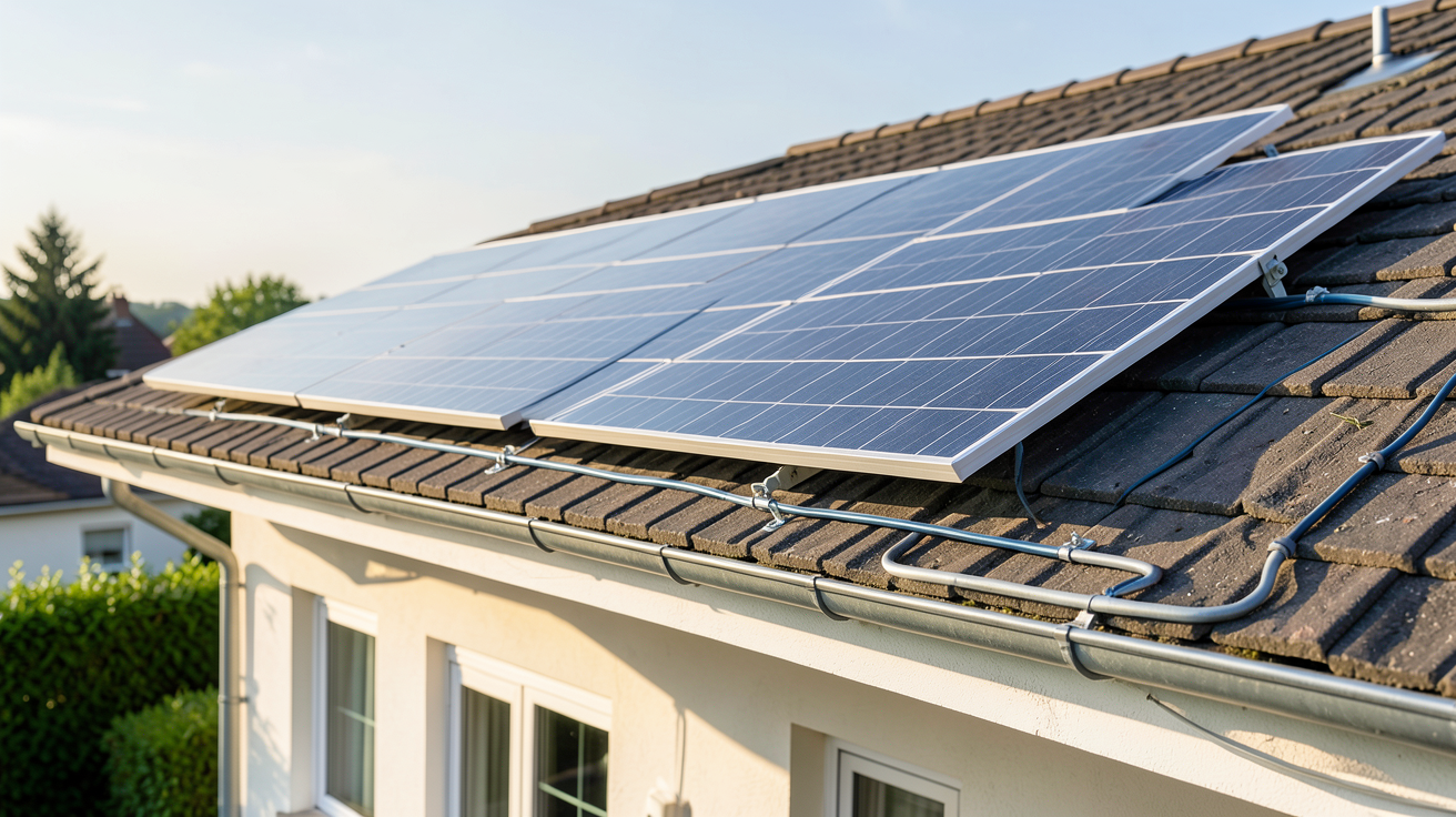 ballon thermodynamique avec panneau solaire installé sur le toit d'une maison lors de la mise en service
