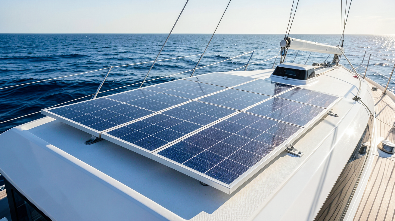 bateau panneau solaire avec installation de modules photovoltaïques sur le toit d'un voilier