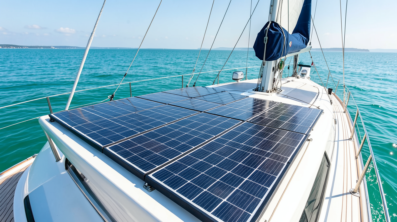 bateau panneau solaire avec des modules photovoltaïques installés sur le pont