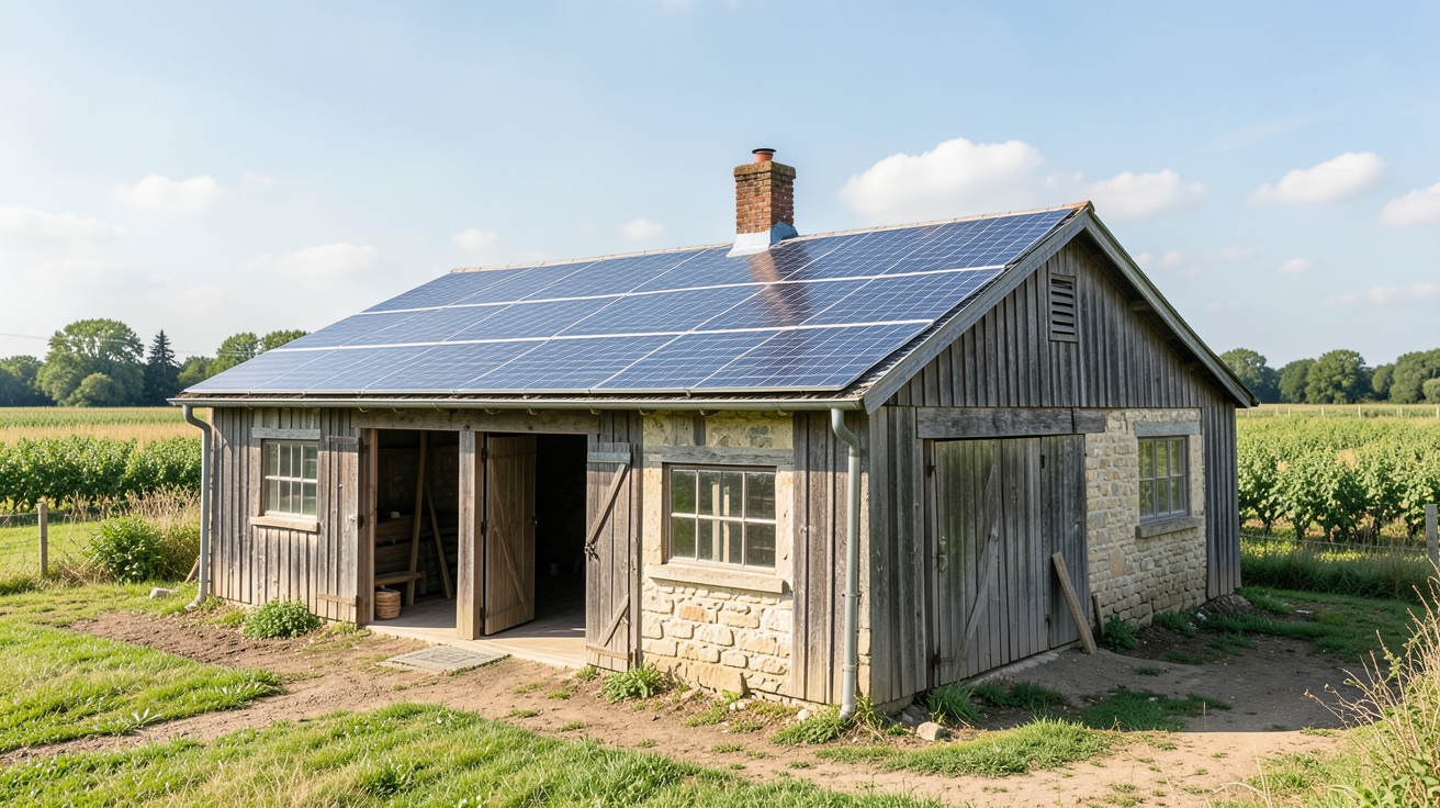 batiment agricole solaire photographié en situation réelle, illustration de l'article
