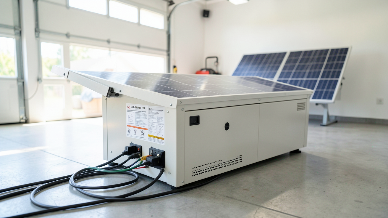 batterie au lithium pour panneau solaire installée dans un garage moderne