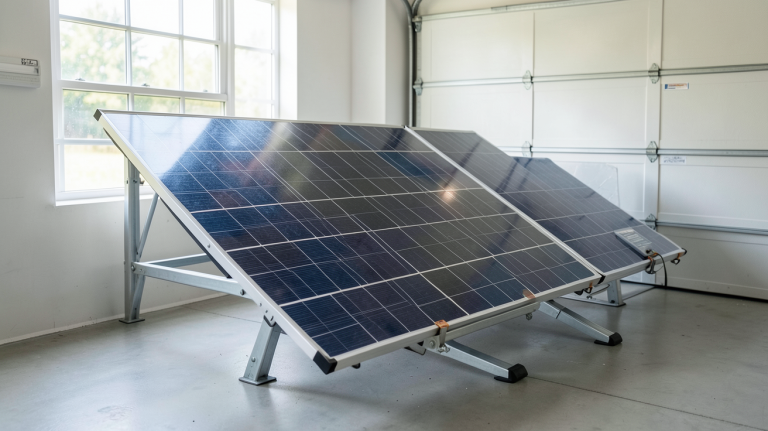 batterie au lithium pour panneau solaire installée dans un garage moderne et lumineux