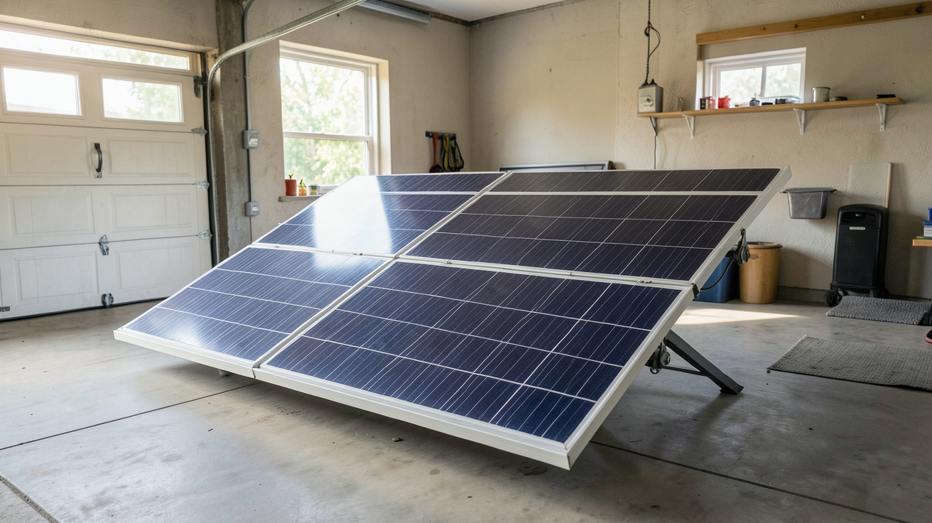 batterie de panneau solaire installée dans un garage résidentiel
