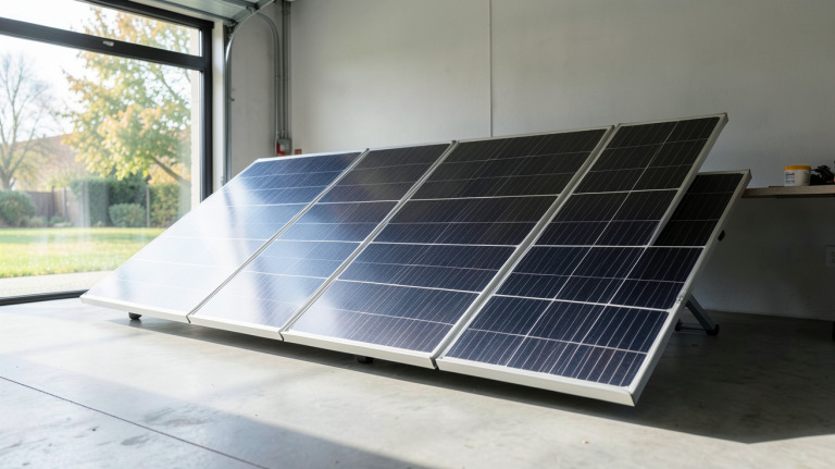 batterie de panneau solaire installée dans un garage résidentiel moderne