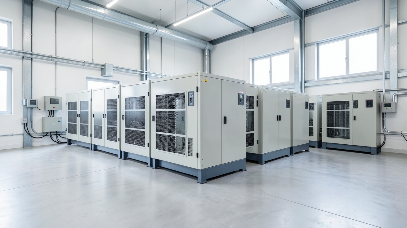 batterie de stockage panneau photovoltaique de différents types alignées dans un local technique