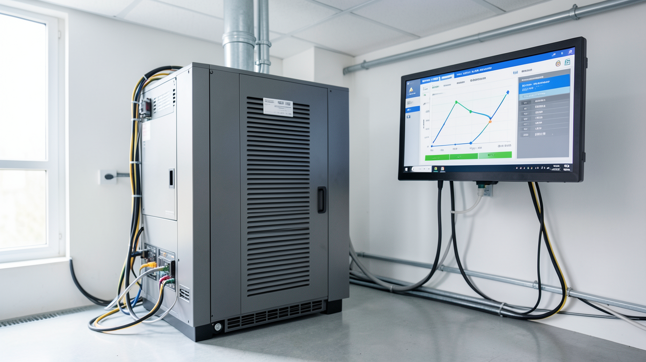 batterie de stockage photovoltaïque moderne installée dans un local technique pour un dimensionnement optimal