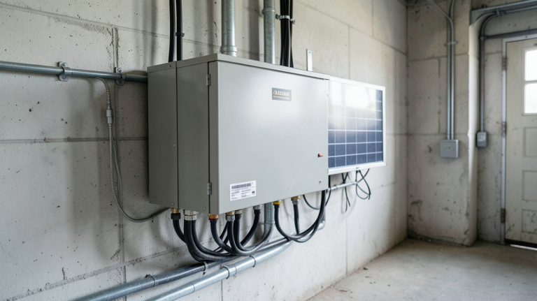 batterie de stockage pour panneau solaire installée dans un local technique