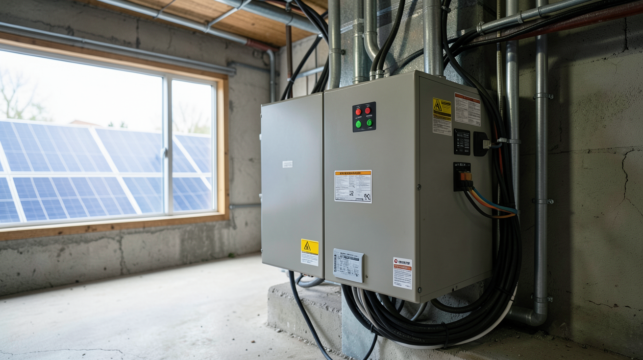 batterie de stockage solaire affichant son prix et son niveau de charge, installée dans un espace technique