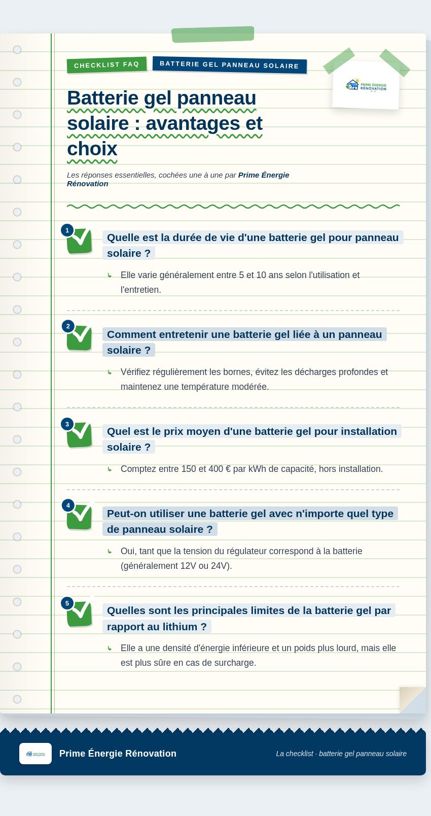 Infographie : Batterie gel panneau solaire : avantages et choix