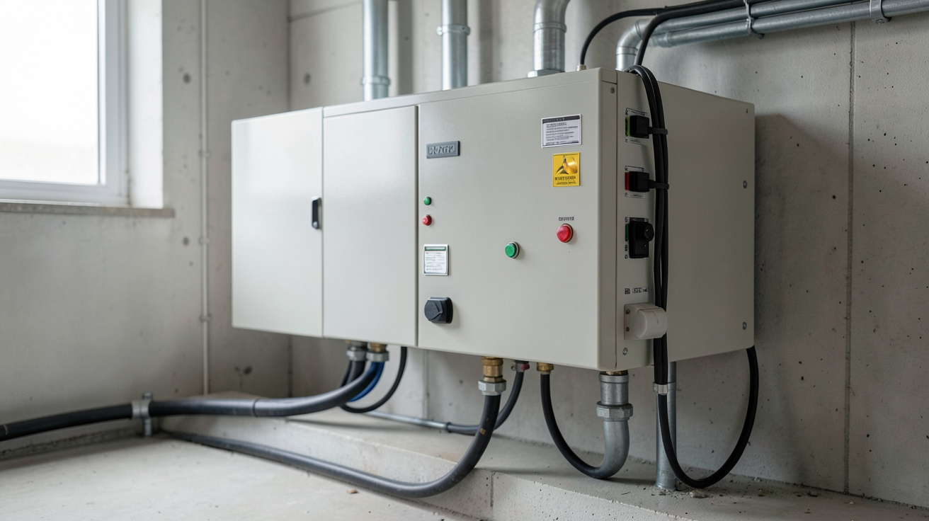 batterie d'installation photovoltaïque connectée dans un local technique