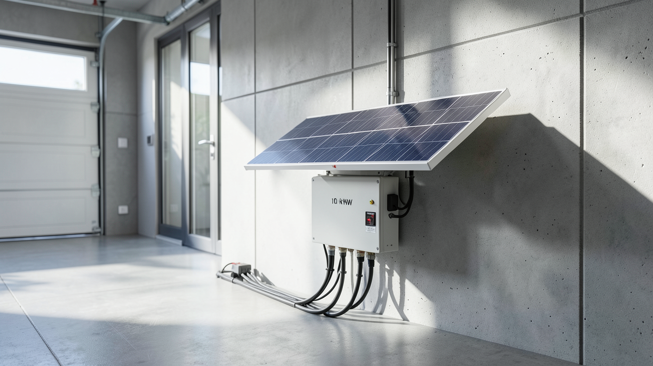 batterie installation solaire affichant une capacité de 10 kWh dans un garage moderne