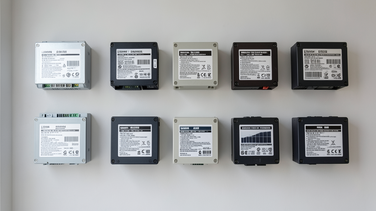 batterie installation solaire présentant différents types de batteries solaires : lithium, plomb, AGM, gel et haute tension