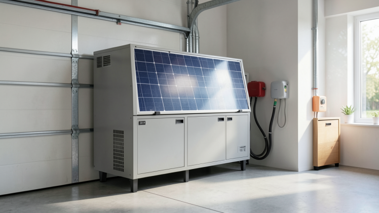 batterie lithium photovoltaïque installée dans un garage moderne pour système solaire
