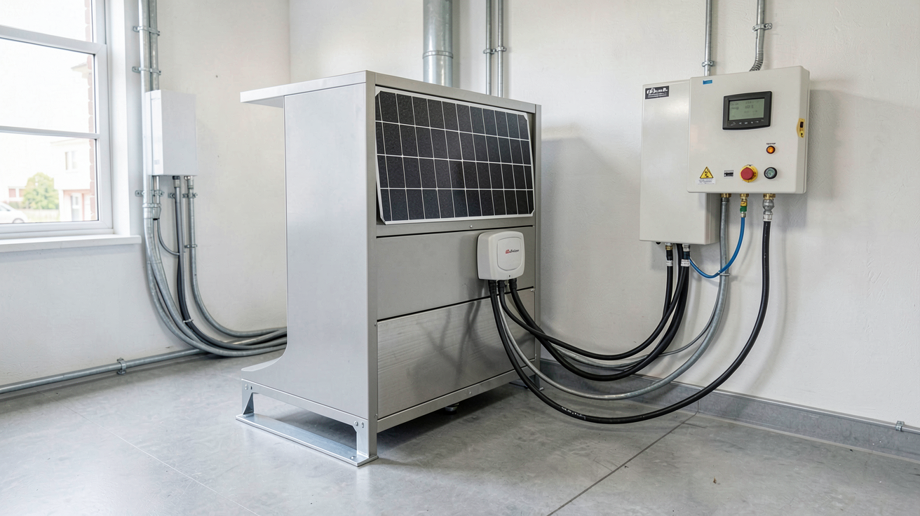 batterie lithium de stockage solaire installée dans un local technique pour le dimensionnement selon la consommation et la production photovoltaïque