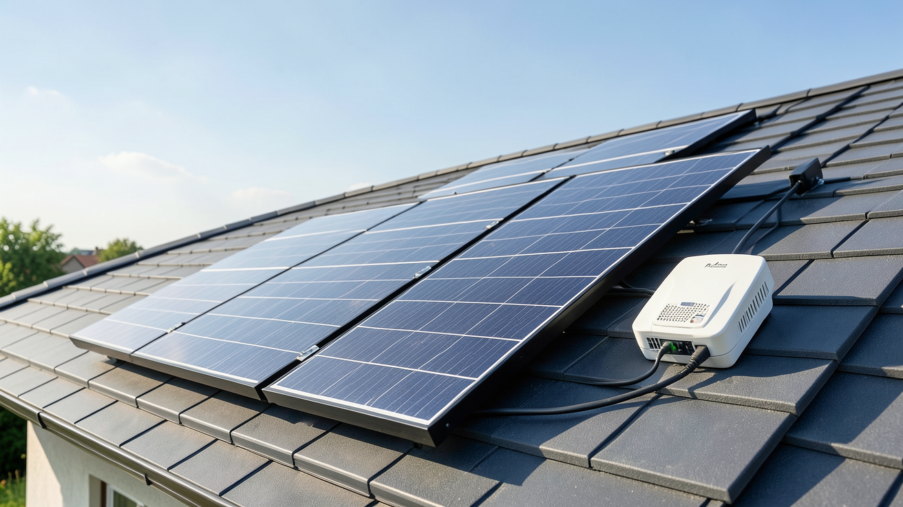 batterie onduleur panneau solaire d'une installation Plug & Play pour particulier sur un toit de maison