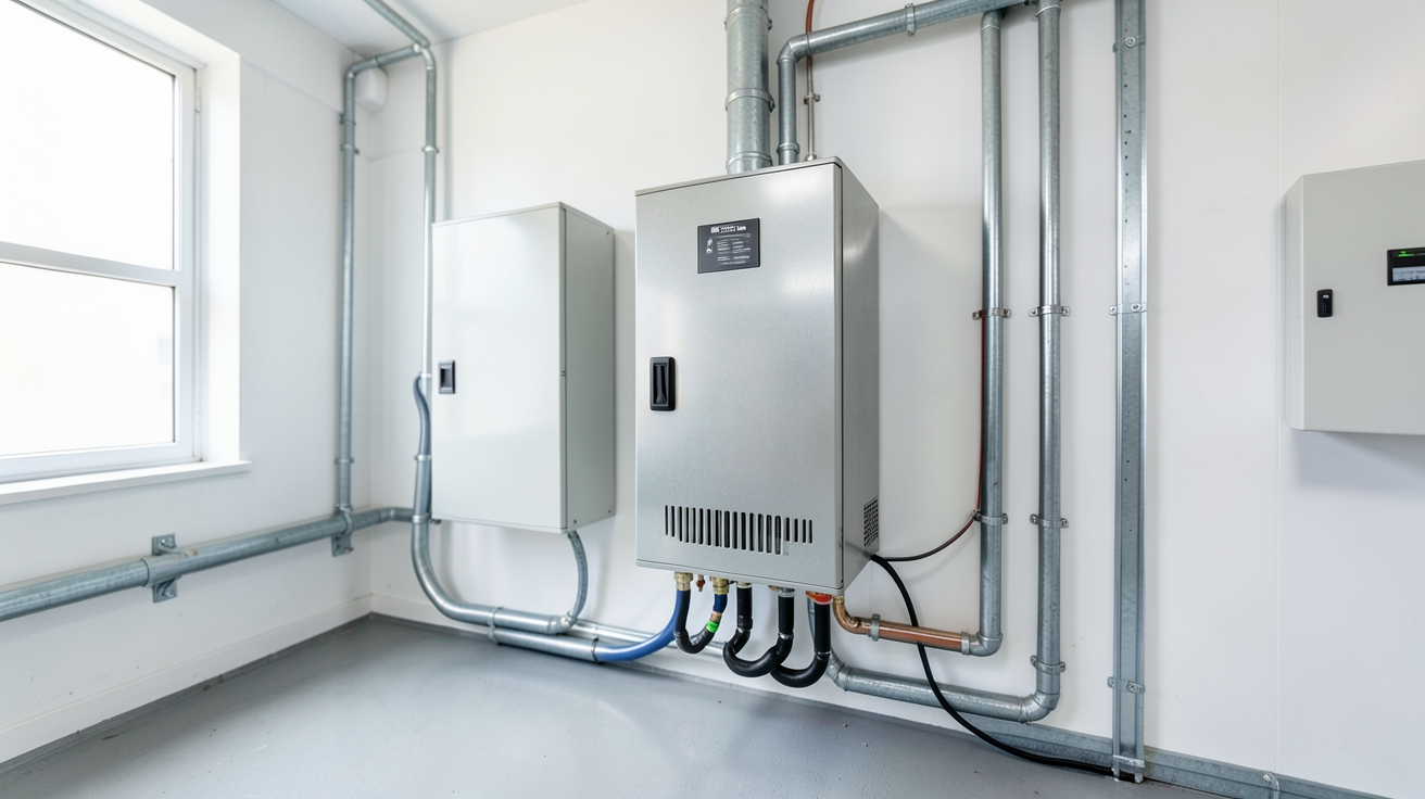 batterie pour panneau photovoltaïque affichant sa capacité de stockage dans un local technique