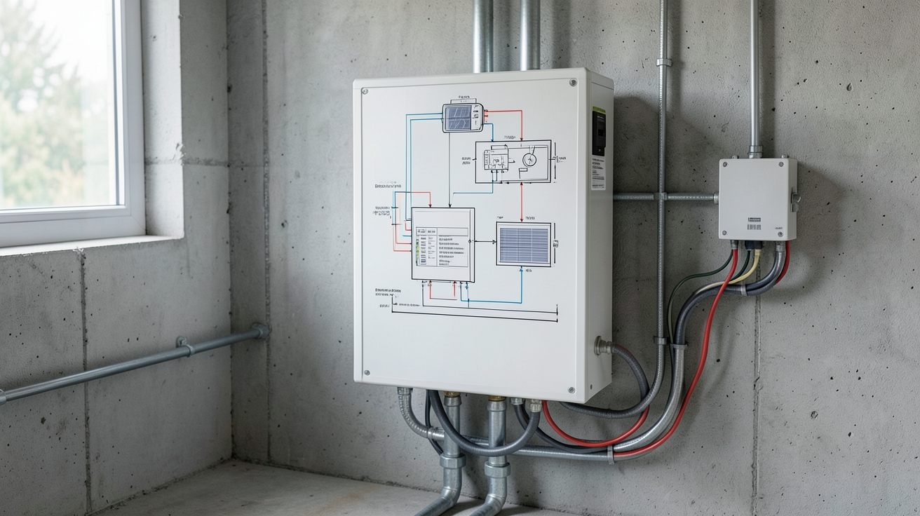batterie panneau solaire lithium installée dans un local technique avec câblage électrique professionnel