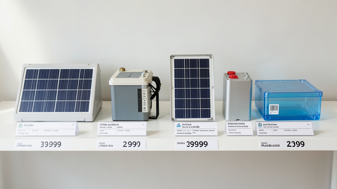 batterie panneau solaire prix affichant différents types de batteries solaires avec leurs étiquettes de prix