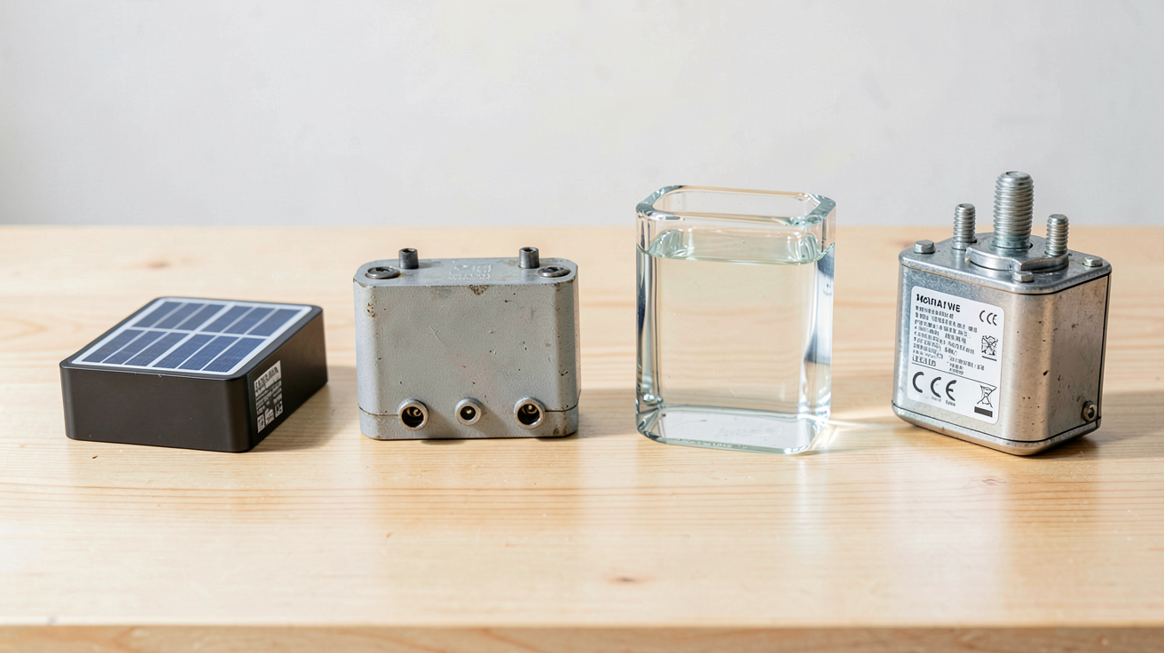 batterie panneau solaire montrant quatre types différents : lithium, plomb, gel et haute tension