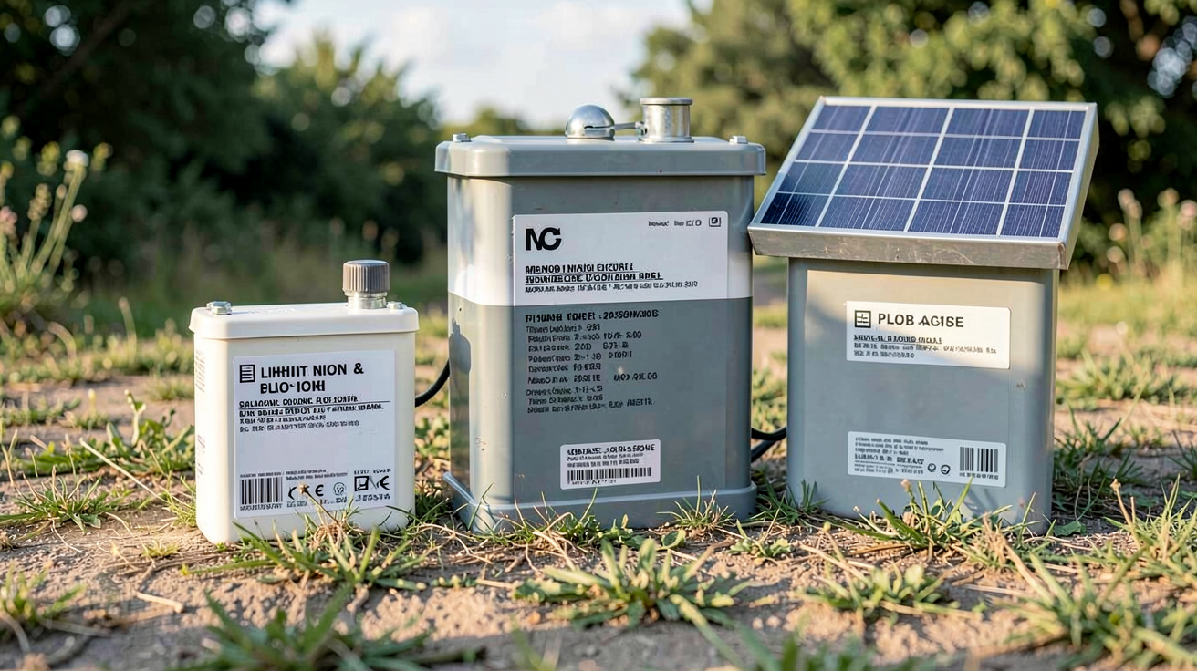 batterie panneaux photovoltaique montrant différents types de batteries solaires en extérieur