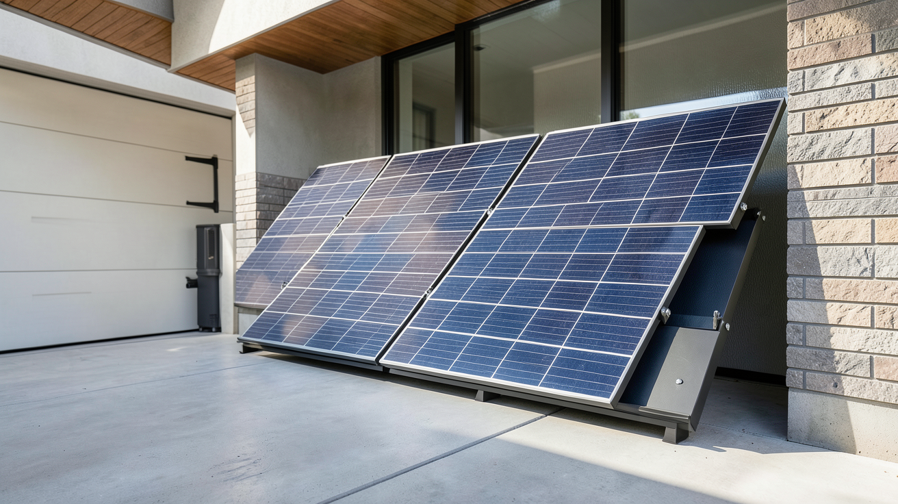 batterie photovoltaique autoconsommation installée dans un garage résidentiel, montrant le système de stockage d'énergie en détail