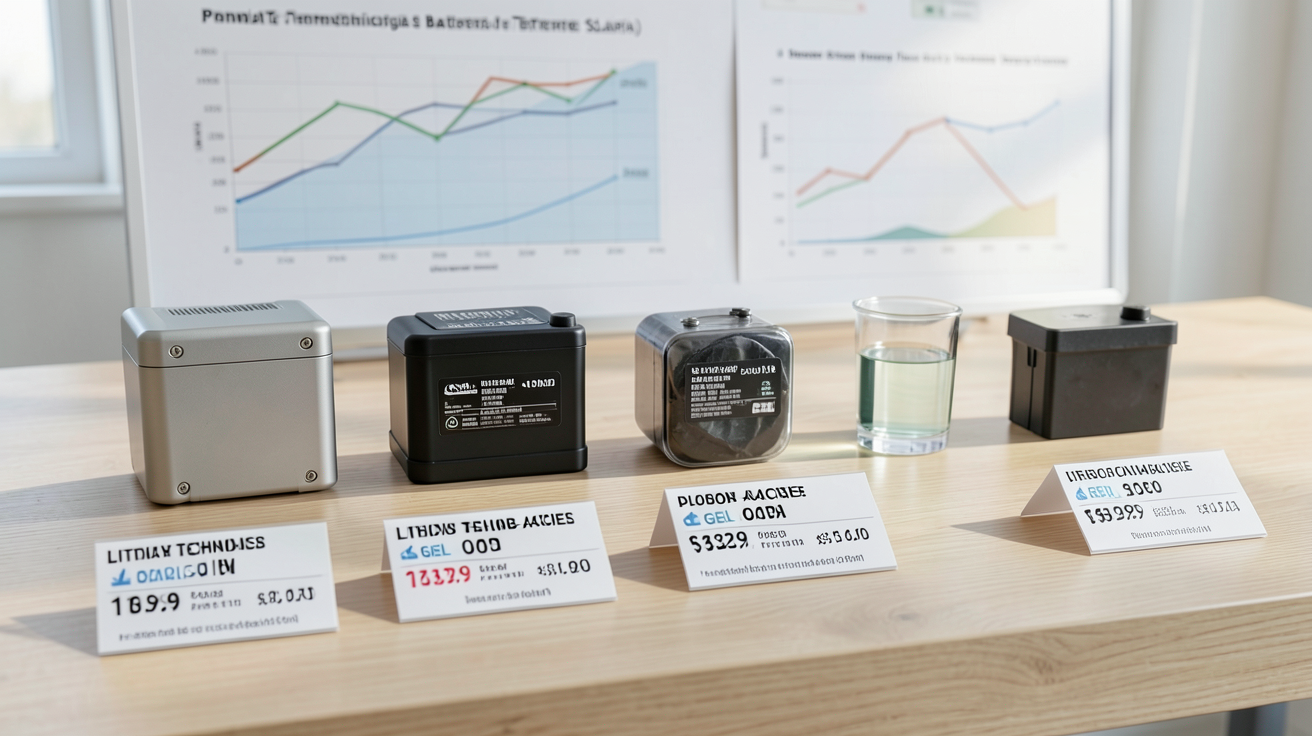 batterie photovoltaïque prix affichés sur un tableau comparatif des technologies de batteries solaires avec graphiques de performance