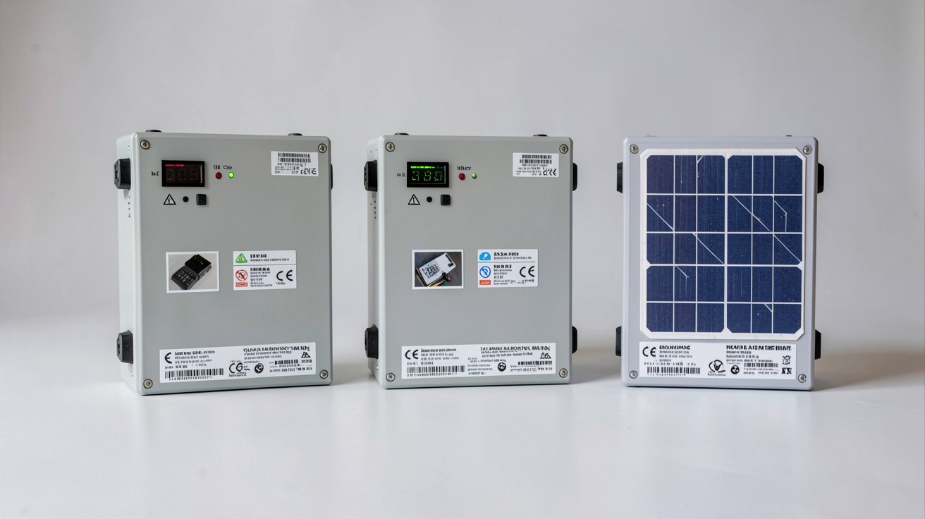 batterie photovoltaïque montrant différents types de batteries solaires alignées