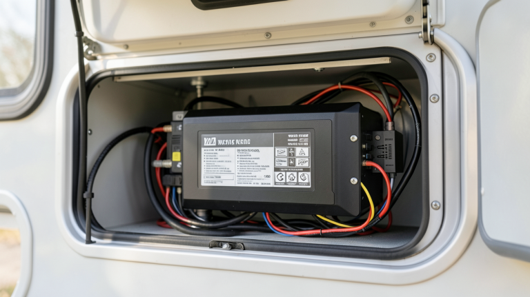 batterie pour panneau solaire camping car installée dans un véhicule aménagé moderne