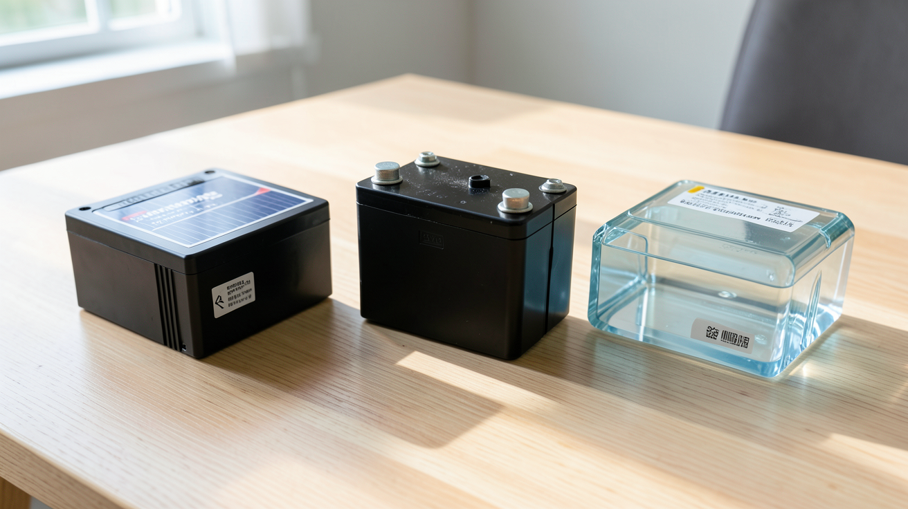 batterie pour panneaux photovoltaique montrant différents types de batteries solaires : lithium-ion, plomb-acide et gel