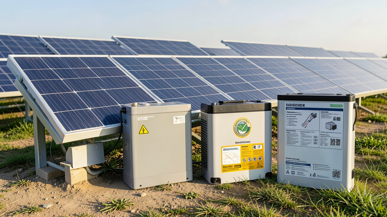 batterie pour panneaux photovoltaïques montrant différents types de batteries solaires installées en extérieur