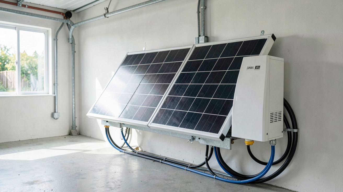 batterie solaire 3 kWc moderne installée dans un garage bien éclairé